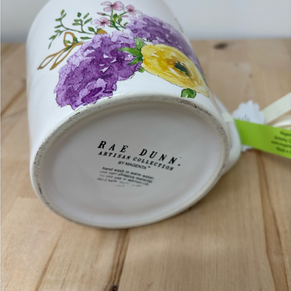 Rae Dunn SPRING Mug Ceramic White with Purple Interior and Floral Decor New - Picture 4 of 4